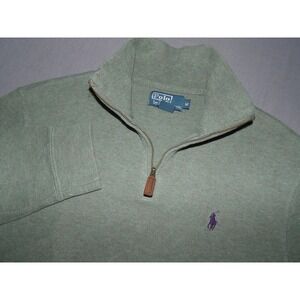 Polo Ralph Lauren Sage Green Collared 1/4 Zip Knit Cotton Sweater Men's Medium